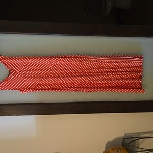 Ladies orange striped maxi dress with long left leg split sz lg